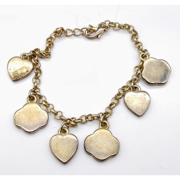 Vintage Hearts and Flowers Charm Bracelet, Silver Tone Dangle Bangle Whimsical - Picture 4 of 5